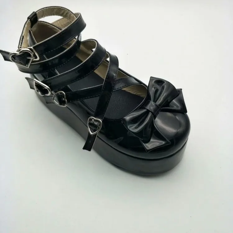 

2021Lolita Shoes Star Buckle Mary Janes Shoes Women Cross-tied Platform Shoes Patent Leather Girls Shoes Zapatos De Mujer Heart