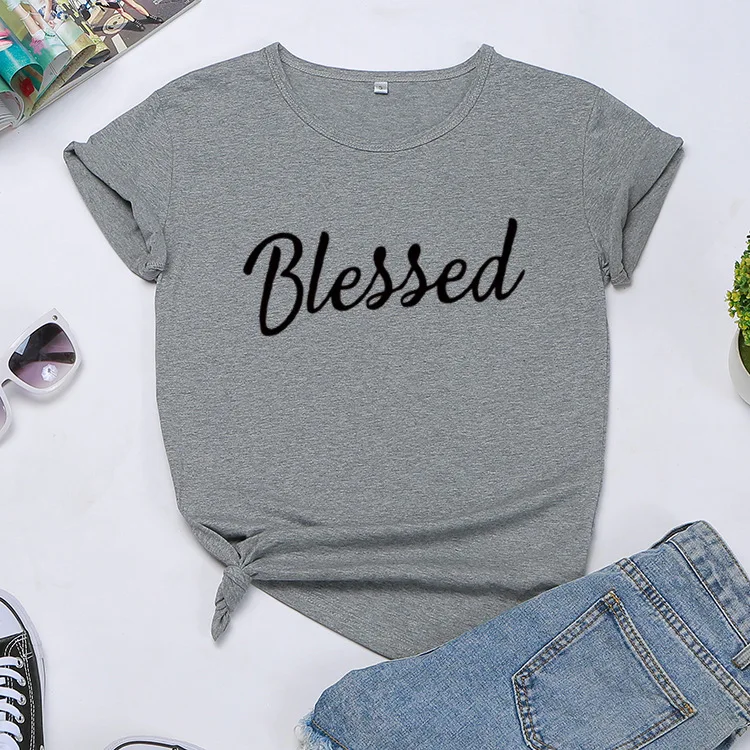 

Skuggnas New Arrival Blessed T Shirt Women Summer Short Sleeve Christian Tshirt 90s Girl Aesthetic Faith Tops drop ship