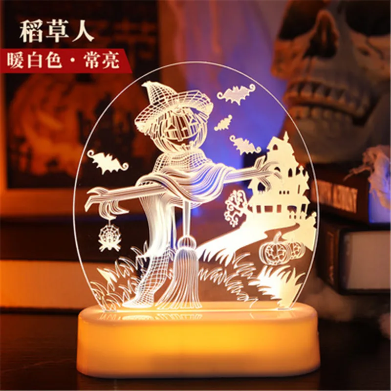 

3D Creative Ghost Face Skeleton Happy Halloween Night Light Halloween Decoration Tabletop Lamp Pumpkin Light
