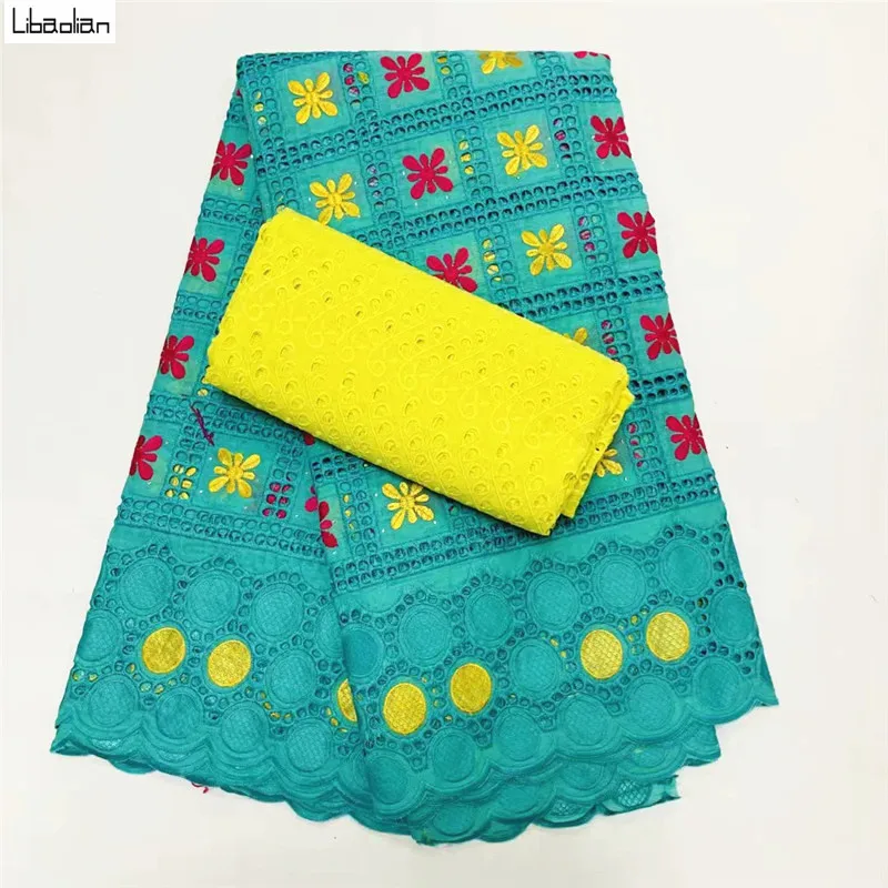 

Hot Sale African Swiss Lace Fabric 2.5yards With Matching 2.5yards Nigerian Dry cotton Lace For Dresses High Quality B27-14