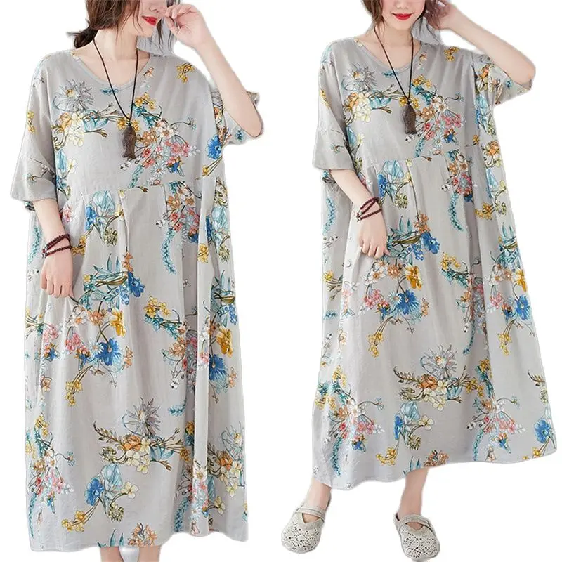 

ARCSINX Boho Dress Women Large Size 4XL 5XL 6XL 7XL Summer Dresses Women Plus Size Short Sleeve Casual Floral Sundresses Women