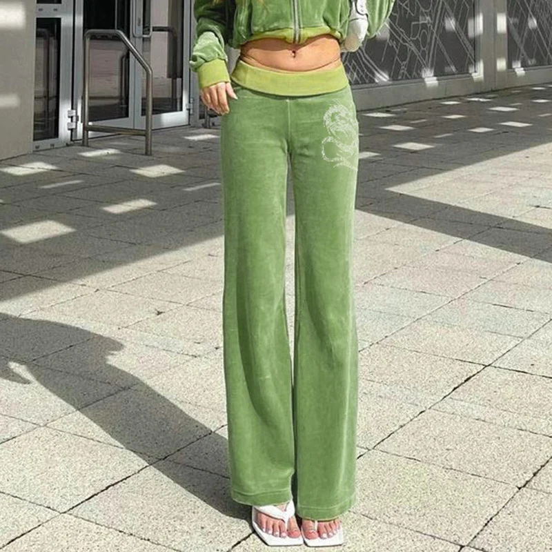 

Tracksuit Pants Velvet Women Drawstring High Waist Trousers Casual Baggy Wild Streetwear Sweatpants Green