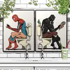 Картина на холсте с изображением Человека-паука и черной Пантеры в ванной, постер для украшения ванной комнаты, уборной, домашний декор, плакаты с героями вселенной Марвел