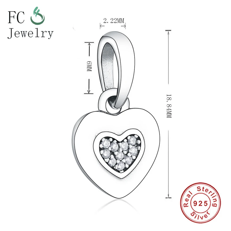 Подходят оригинальный Браслеты 925 пробы серебро сердце Форма Подвески Berloques