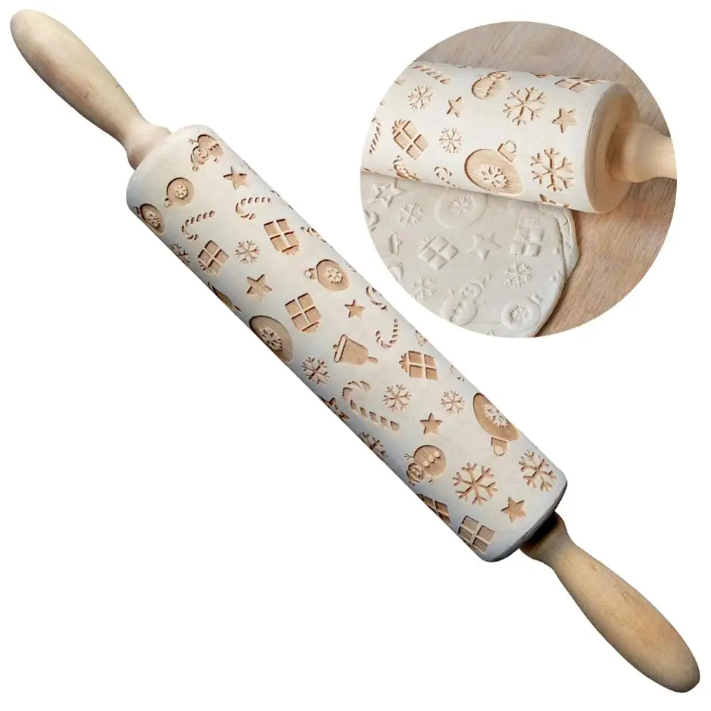 Рождественская Скалка Лазерная деревянная скалка для рождественского тиснения