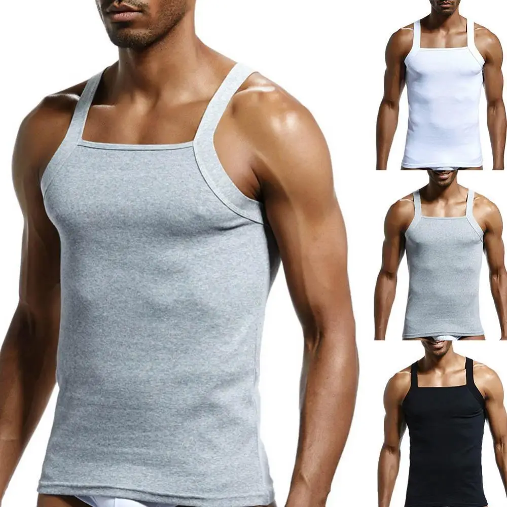 Casual Men Solid Color Sleeveless Slim Vest Breathable Fitness Cotton Tank Top