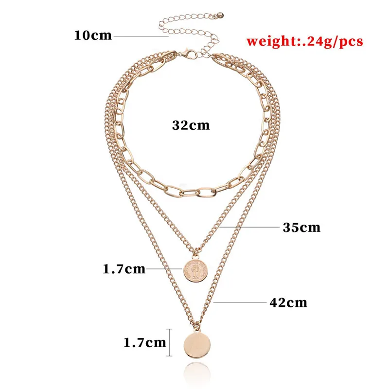

Bacolod Thick Gold Color Multi-layer Chain Necklace for Women Round Party Birthday Jewelry Hyperbole Female Pendant Necklace