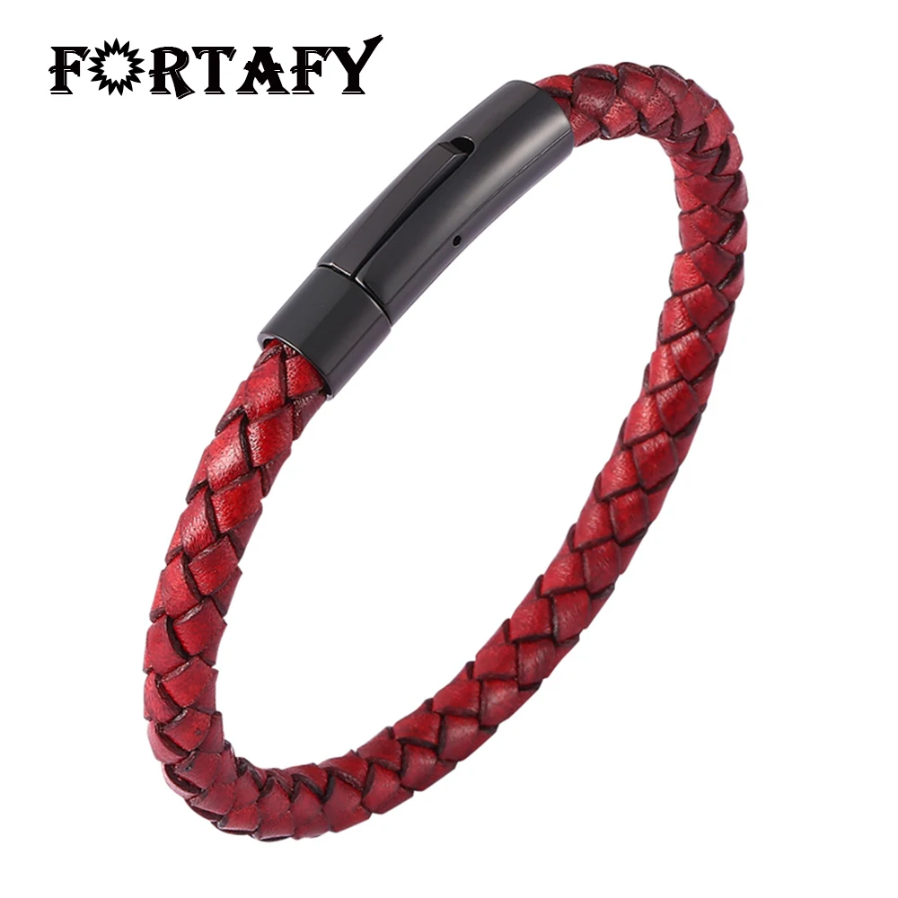 Модные ювелирные изделия унисекс красный кожаный плетеный браслет для мужчин и