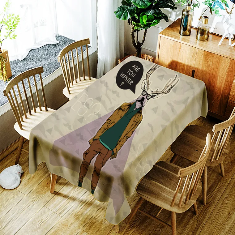 

Waterproof household printing anthropomorphic animal pattern washable tablecloth
