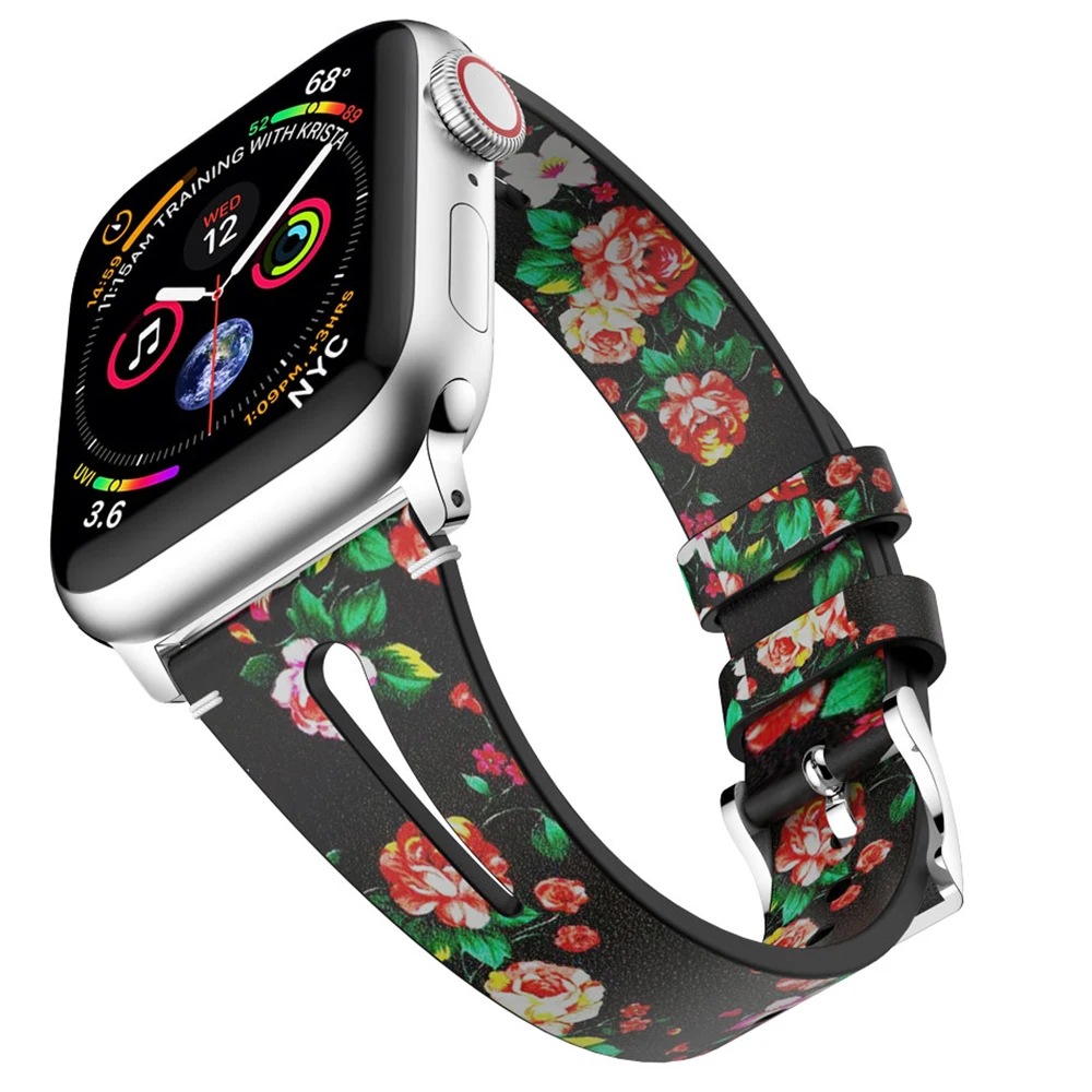 Модные цветочные ленты для Apple watch Series 3 2 1 40 мм 44 силиконовый Печатный ремешок i 38 42