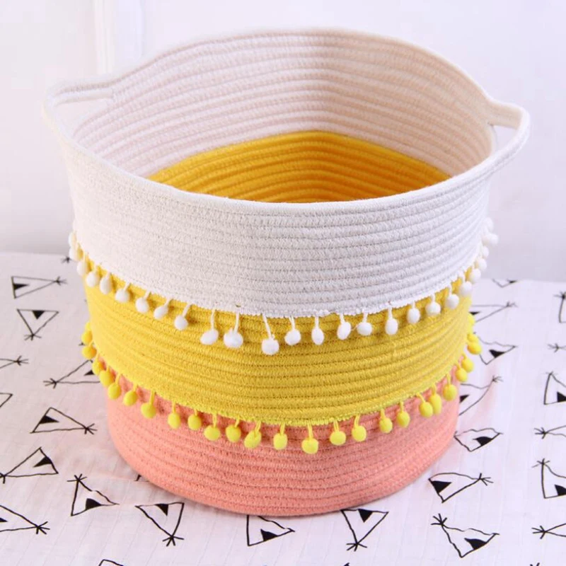 

Горячий Хлопок плетеная корзина для хранения ящик для хранения бытовых товаров сумка для хранения игрушек корзина для хранения с кисточкам...