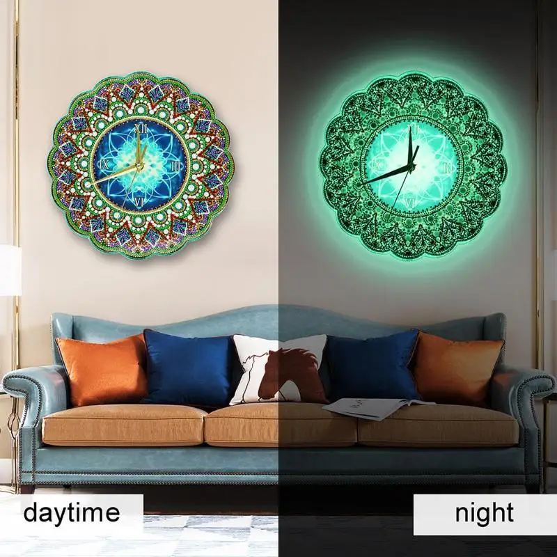 Cross Stitch Datura Hanging Clock Luminous PVC Chevron DIY Full Drill Special Shape Diamond Painting Home Wall Decoration | Дом и сад