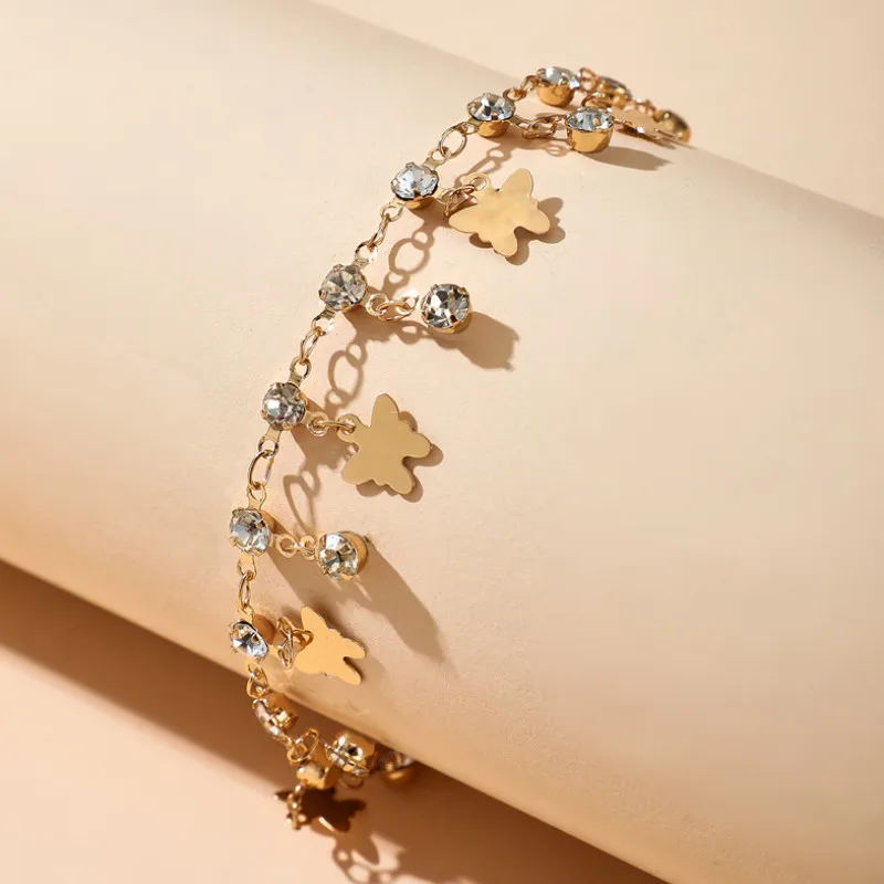 

Fashion Women Rhinestone Butterfly Tassel Ankle Bracelets Summer Beach Foot Jewelry Anklets