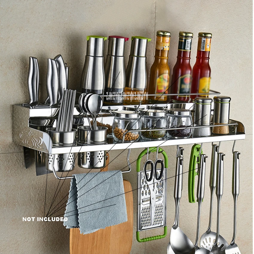 

JSE-304 Multifunctional Kitchen Spice Rack Wall Hanging Type Stainless Steel Shelf Holder Kitchen Organizer With Safety Barrier