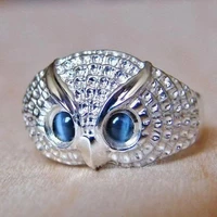 creative 3d embossed realistic cute owl animal ring with round crystal rhinestone zircon for women men party wedding jewelry