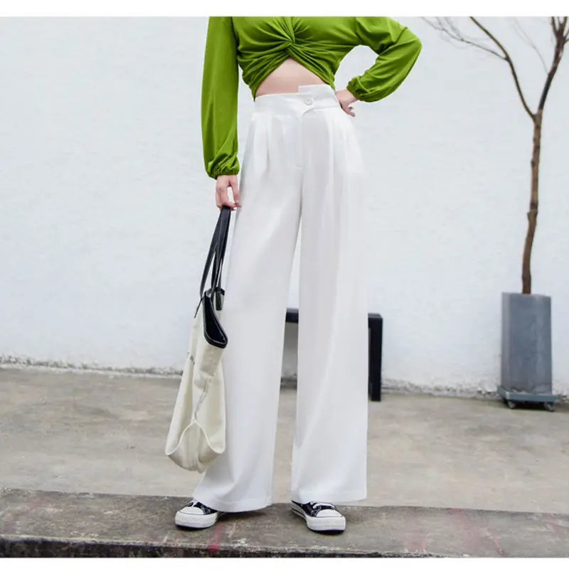 

2021 Spring and Summer New Drape Wide-leg Pants Women's High-waist Chiffon Trousers Loose and Thin Thin Casual Pants Women