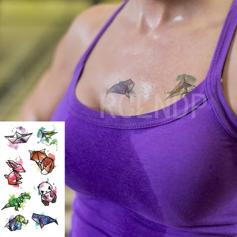 Водонепроницаемая Временная тату-наклейка лиса динозавр панда слон Кит-лодка