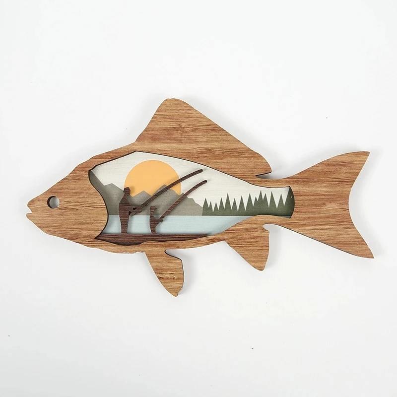 

Creative Fashion Wooden Ornaments Household Wooden Crafts Fish Shape Wall Decoration Festival Build Atmosphere Small Ornaments