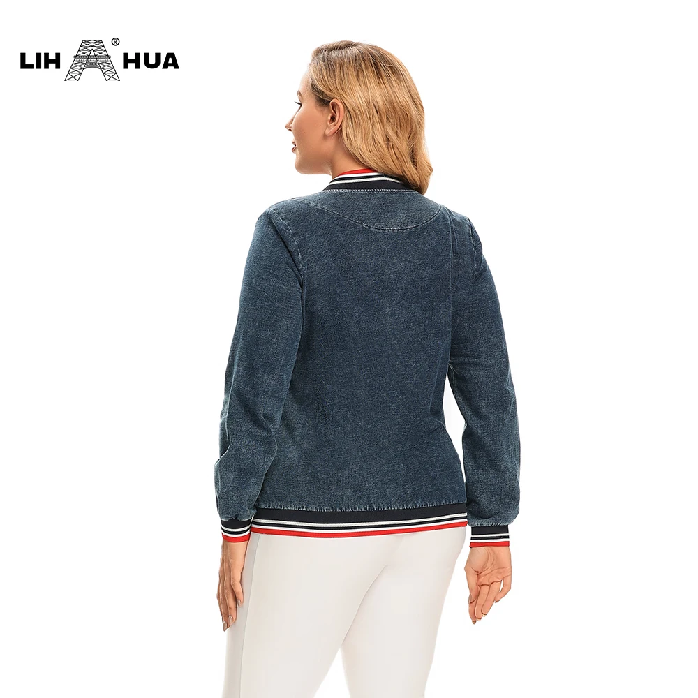 

LIH HUA Women's Plus Size Spring Casual Denim Jacket Woman High Flexibility Jacket Hoodie Jacket Shoulder Pads for Clothing