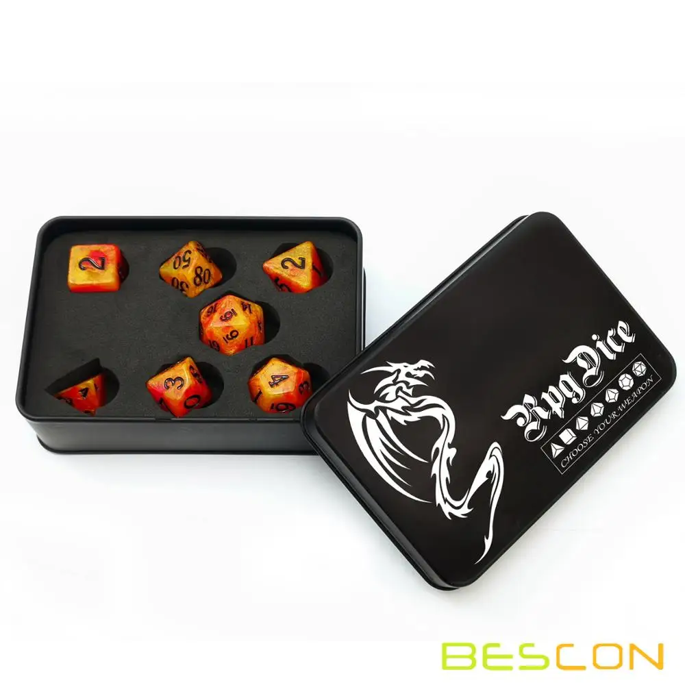 Bescon магические каменные кости набор серии, 7 шт. многогранные РПГ кости набор Фея дух, RoseQuartz, Золотая Руда, глаза Дракона - Цвет: Aura Stone Tinbox
