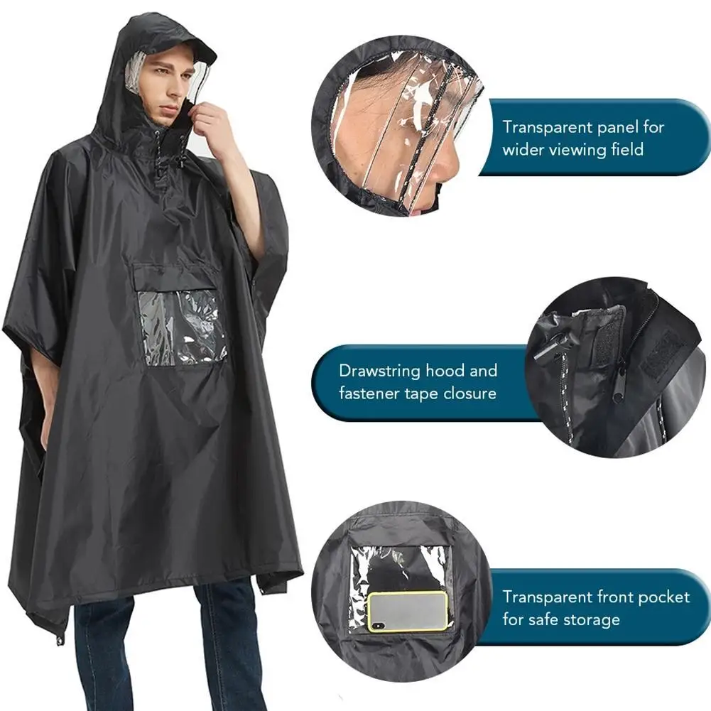 

Lightweight Waterproof Hooded Rain Poncho Raincoat Shelter Cycling Women For Men Canopy Outdoor Camping Mat Hiking U9M2