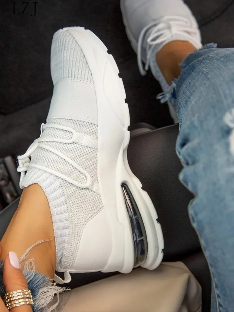

Sneakers for Women Summer Woman Breathable Sock Casual Shoes Lace Up Mesh Shoes Female Sport Shoes Flat Big Size