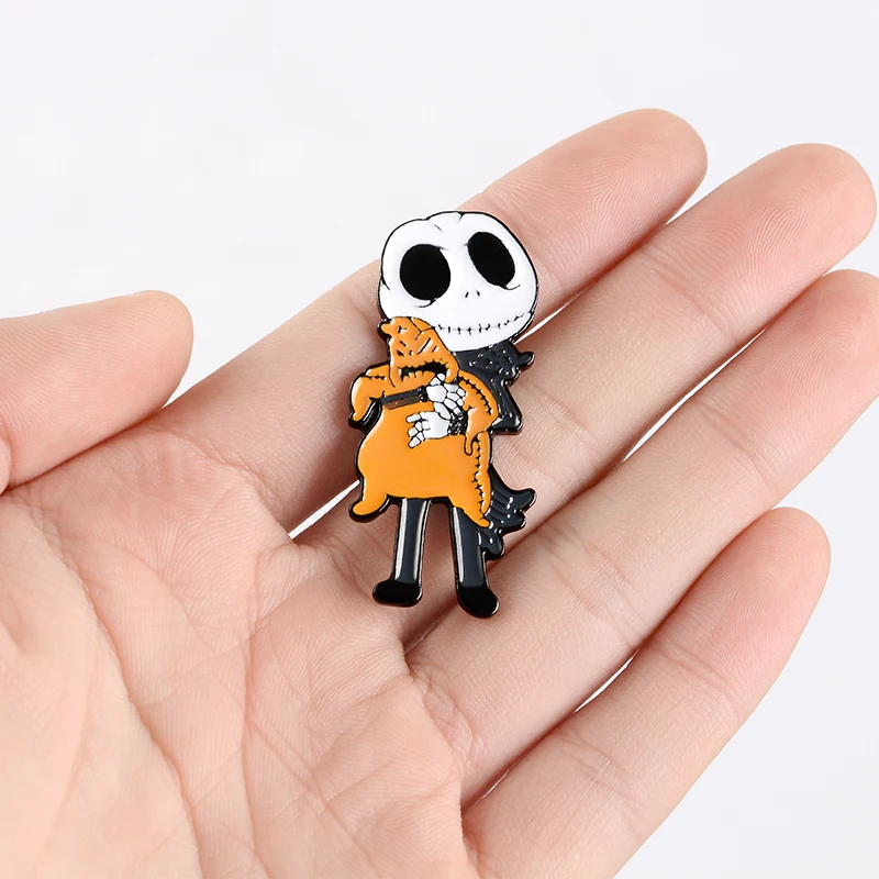 Nightmare Christmas Skeleton Enamel Pin Punk Skull Badges Brooches Jack Skellington Kidnap Oogie Boogie Lapel Jewelry Gifts | Украшения и