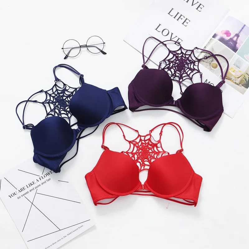 

Front Buckle Sexy Women Bralettle Cross Straps Spider Web Underwear Beauty Back Hollow Out Sensual Lingerie Underwire Bra