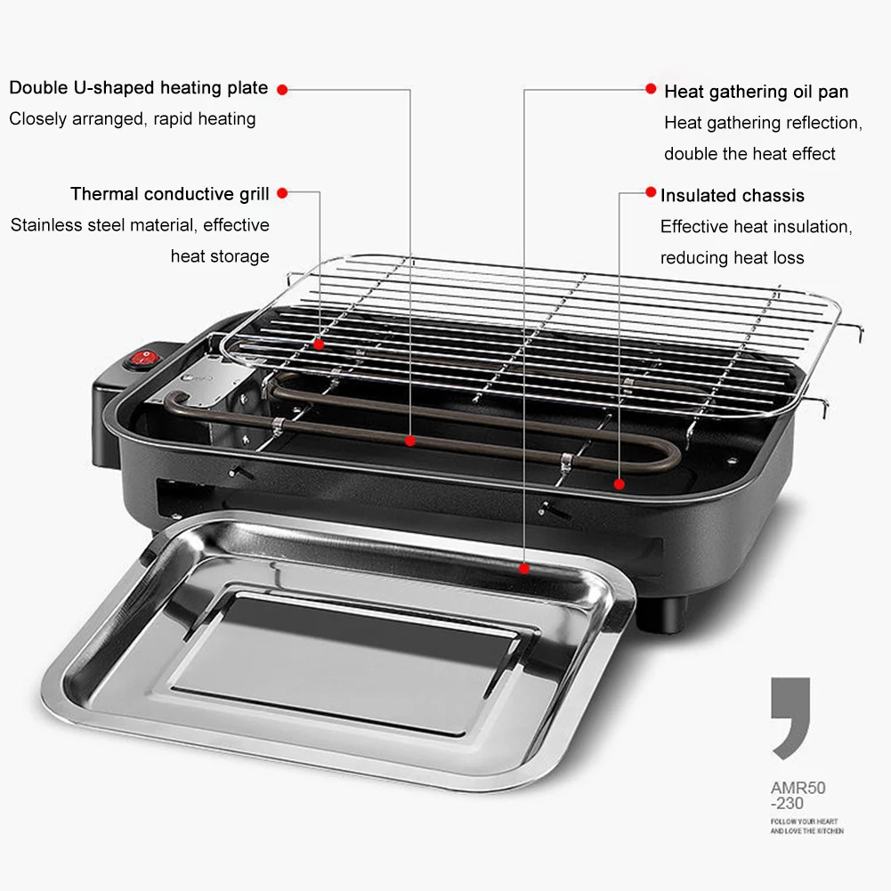 1300w household smokeless electric grills oven baking pan eu plug multi function non stick bbq grill kitchen gadgets free global shipping