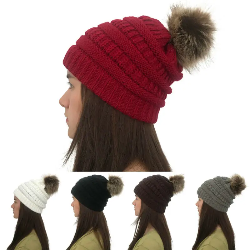 Новинка 2019 женская классическая вязаная шапка с помпонами из искусственного