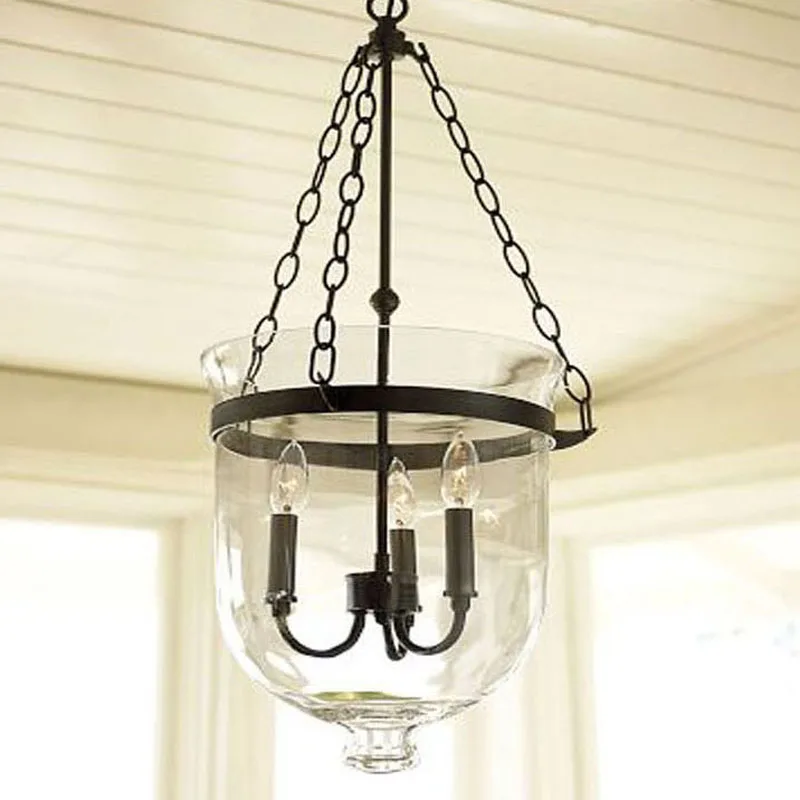 

American Country Black/Rust Color Clear Glass Foyer Pendant Light Retro Dining Room Decoration Light D250MM/350MM WF1110