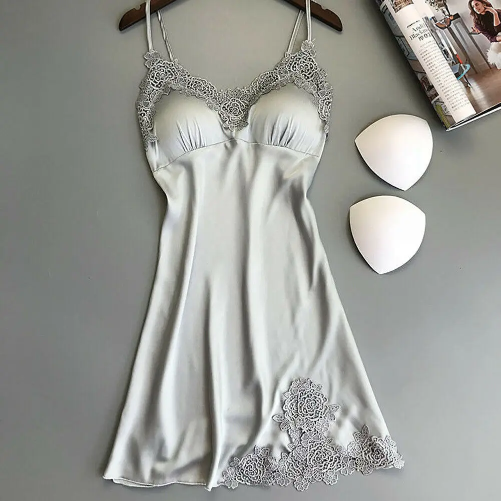 

Women Sexy Lace Sleeveless Silk Lingerie Sleepwear Nightwear Summer Robe Dress Babydoll Nightdress 2020 Hot sale female