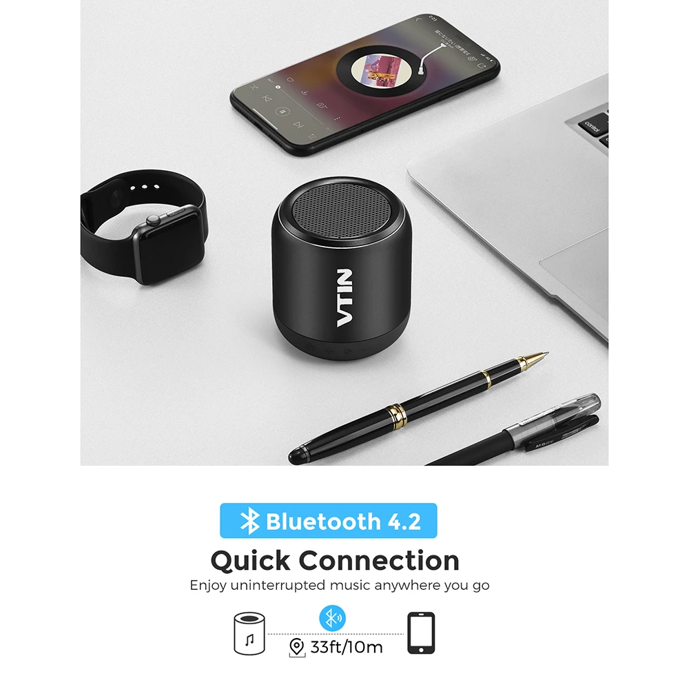 Original VTIN BH173 8W Bluetooth Speaker Waterproof Wireless With Stereo Sound 8H Playing Time For Outdoor Phone PC |