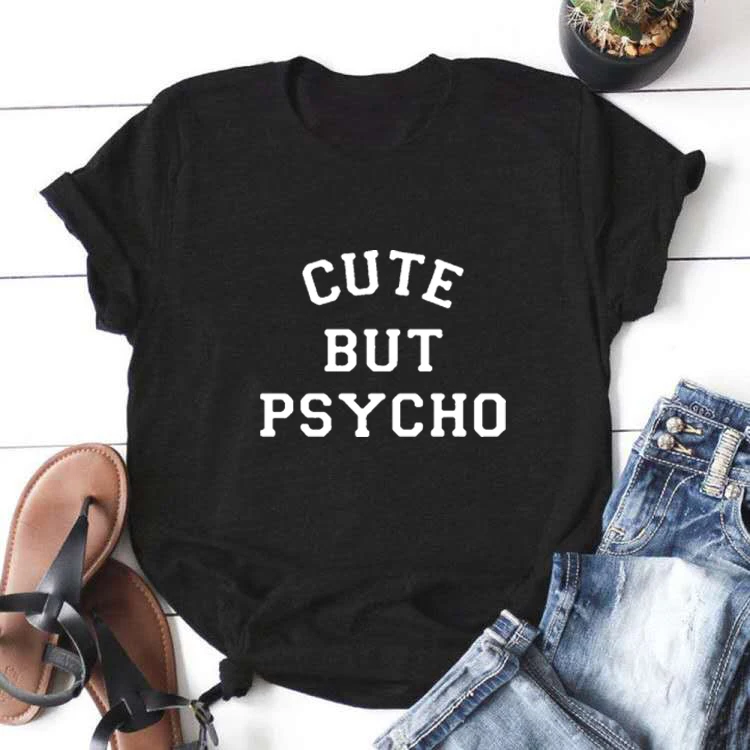 И надписью Cute But Psycho (милый чудак забавная футболка для женщин Летний Топ Футболка