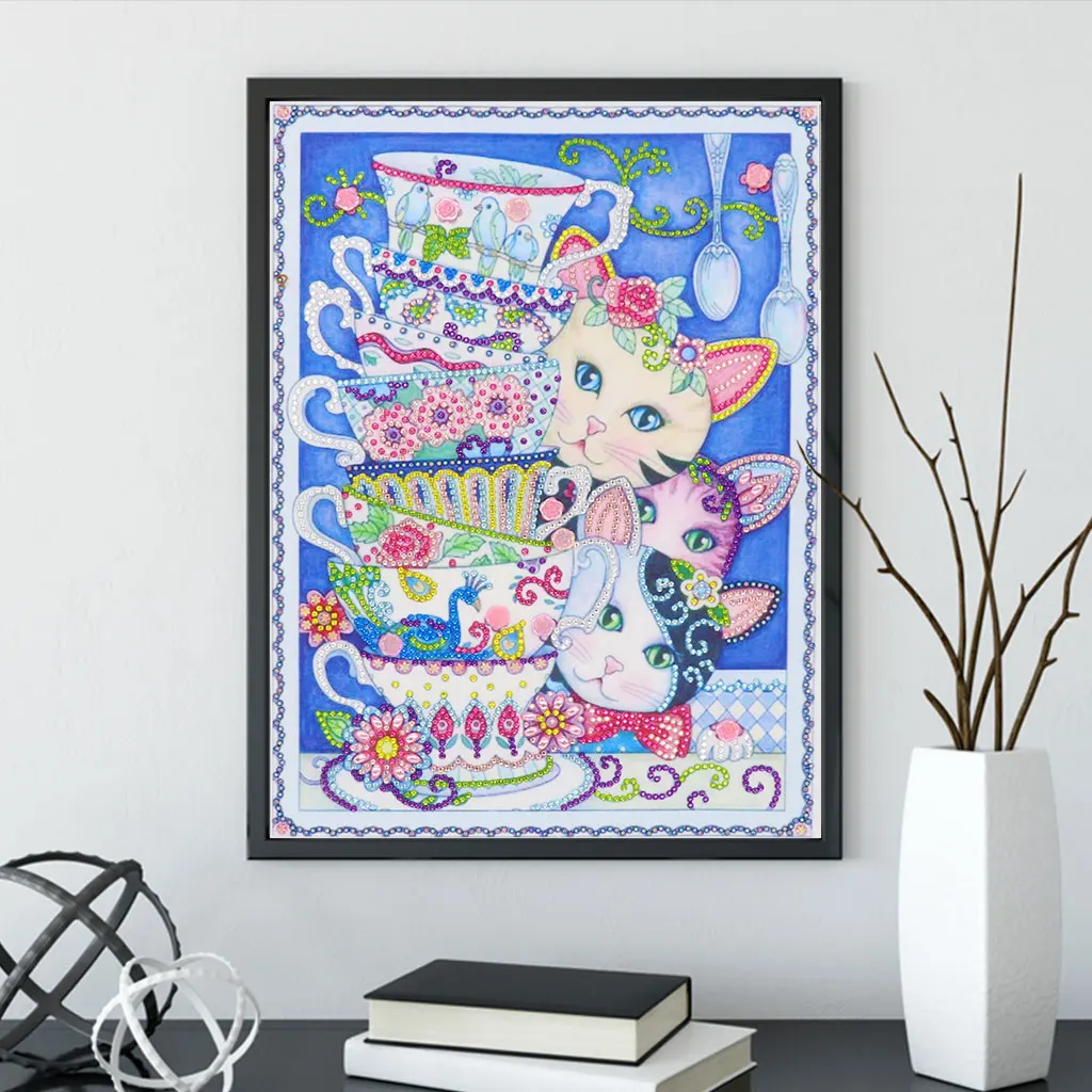 DIY милый кот алмаз особенной формы с изображением кота за чашей 5D горный хрусталь кристалл дрель вышивка крестиком наборы домашний декор