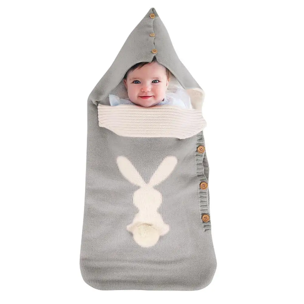 

Warm Baby Footmuff Windproof Cold-Proof Knitted Toddler Sleeping Bags With Button Winter Stroller Blanket Wrap With Hood For