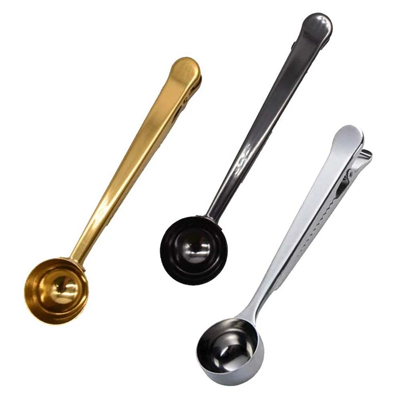 

Coffee Measuring Spoon Sealing Clip,3 Pack Stainless Steel Long Handle Coffee Scoops,Sealing Clip 2 in 1 Measuring Spoon