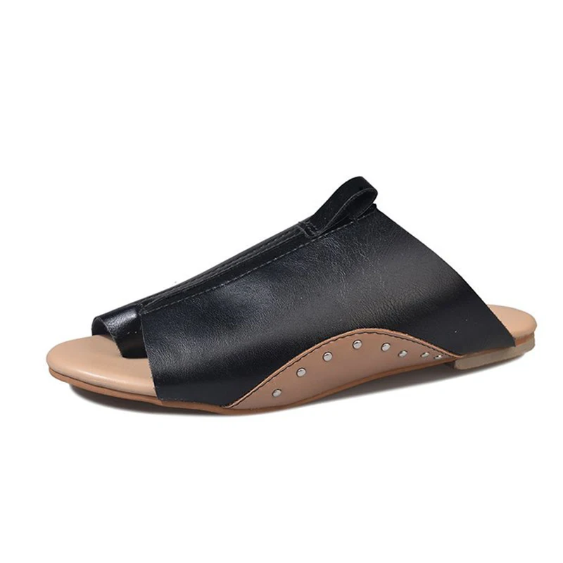 

Women's Sandals Summer Fashion PU Breathable Ladies Slides Sandals Plus Size Leather Casual Shoes Ladies Strappy Flats Slippers