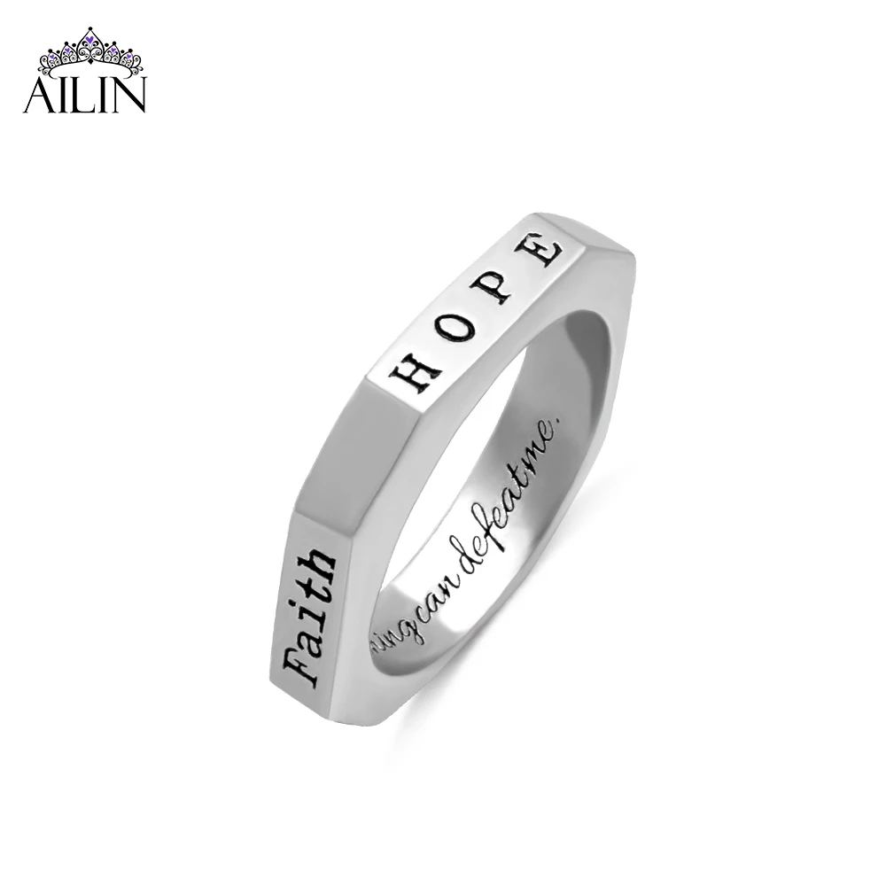 

AILIN Wholesale Personalized 925 Sterling Silver Octagon Ring Multi Name Engraving Four Name Family Memory Ring Gift
