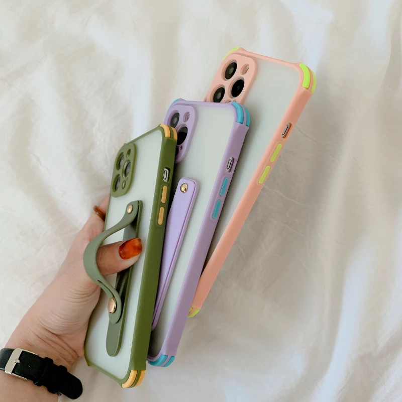 

Wristband Matte Transparent Phone Case For Huawei Mate 30 20 Pro P30 Lite Nova 5T 5 6 5G 7i 7 SE Bracket Protection Back Cover