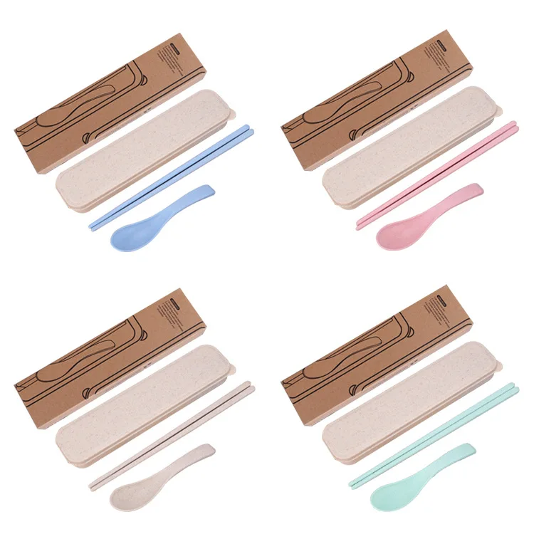 

Wheat Straw Spoon Chopsticks Tableware Set Creative Large Kids Portable Tableware Set Two Gift Tableware Set