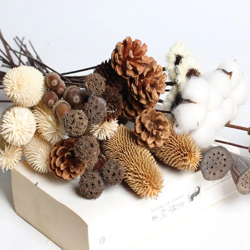 

Pine Cone Lotus Acorn Dried Flowers Nordic Glamour Home Decor Ramadan Farmhouse Decorations Artificial Plants Decorative