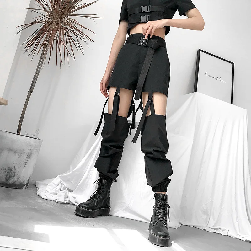 

Hip Hop High Waist Cargo Pants Women Joggers Street Style Trousers Buckle Track Pants Adjustable Hollow Out Pantalon