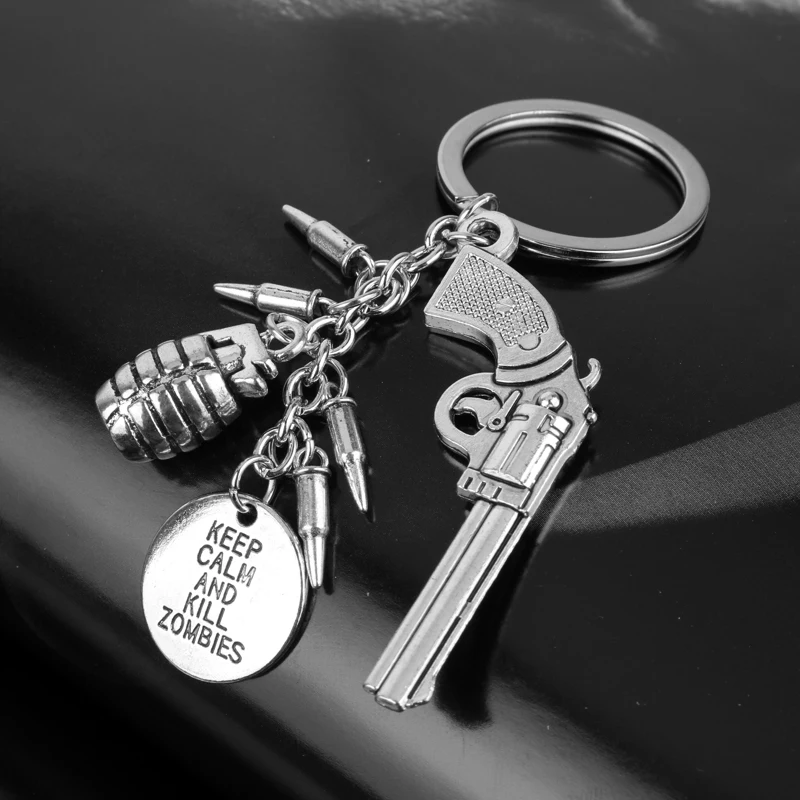 

The Walking Dead Keychain Keep Calm And Kill Zombies Pendant Keyring Gun Pistol Bullet Pendant Keyfob Porte Clef Accessories