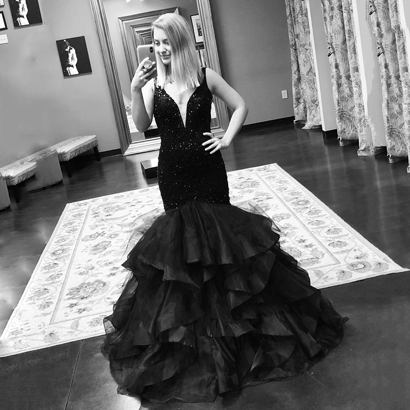 

UZN Elegant V-neck Dark Mermaid Lace Beading Prom Dress Hot Sale Sleeveless Evening Dress Plus Size Backless Party Dress