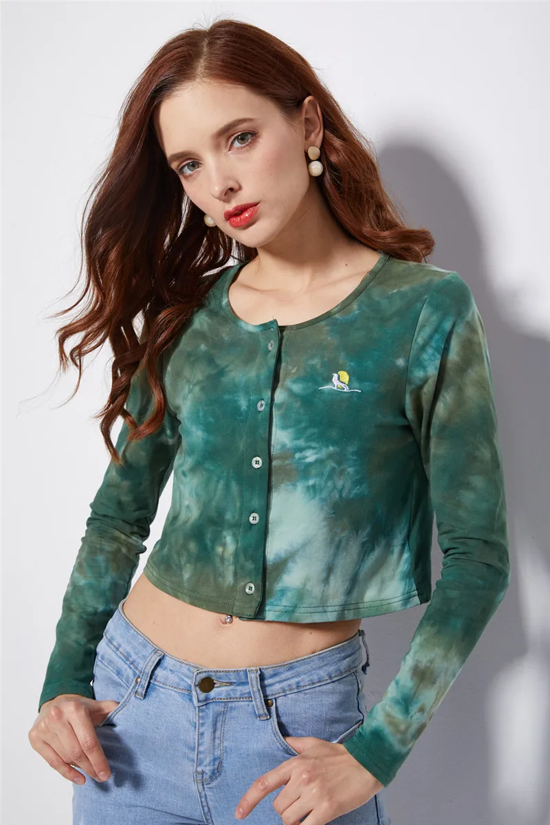 

Новинка весны, уличный модный пикантный стрейчевый кардиган с круглым вырезом и длинными рукавами для женщин, тонкий облегающий короткий к...