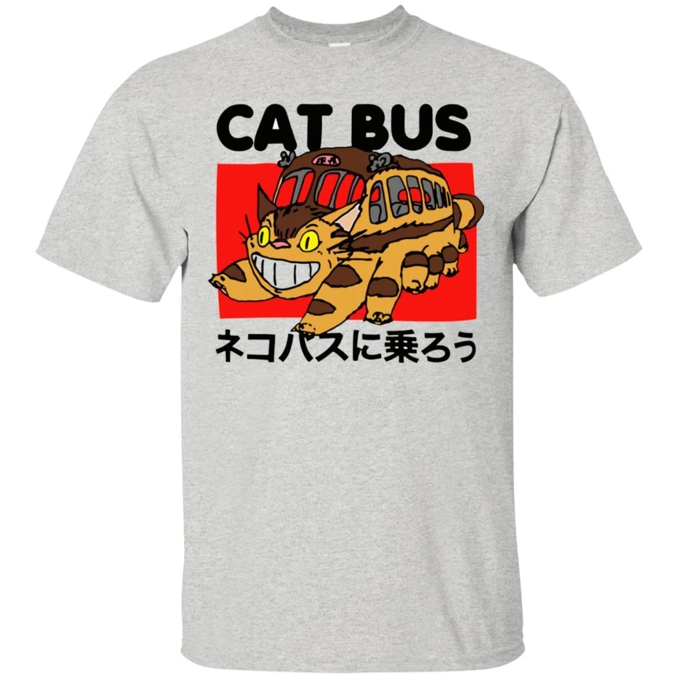 Забавная пепельная футболка с коротким рукавом изображением кота автобуса