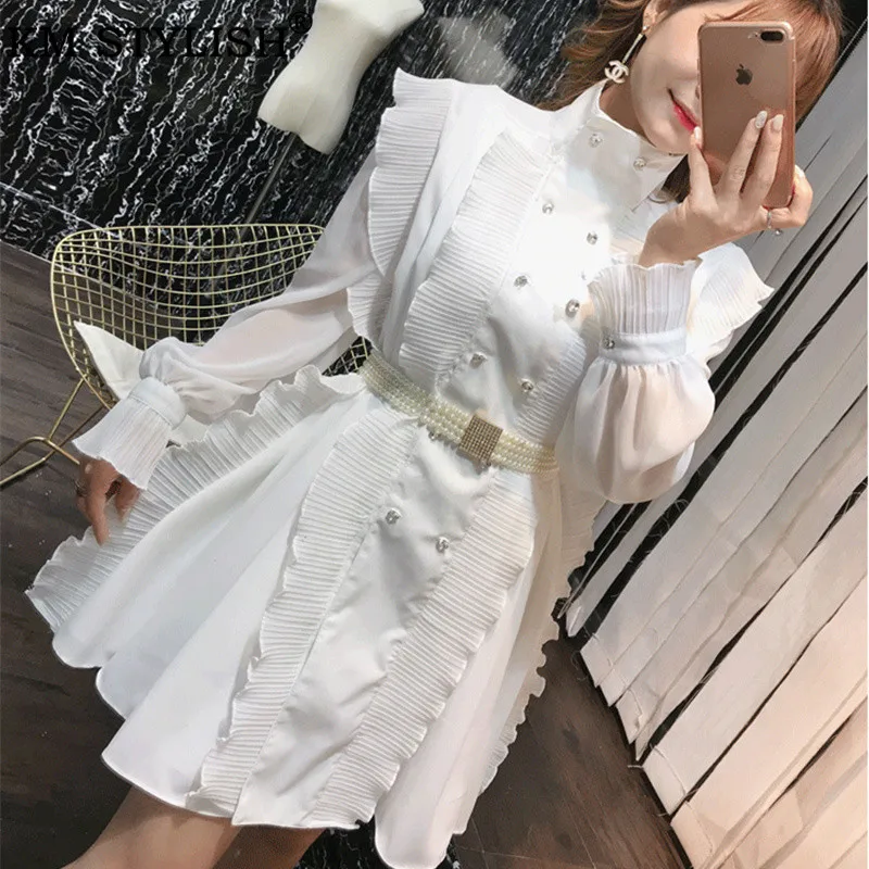 Платье для женщин vestido ropa mujer с жемчужным поясом 2019 осеннее Новое Женское Франция