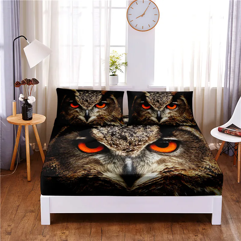 

Сова цифровой печатный 3 шт. натяжная простыня из полиэстера матраса четырех углах с Эластичная лента простыня, наволочки для подушек