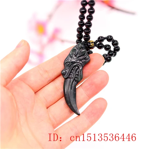 Китайский черный зеленый нефритовый кулон с зубьями волка натуральная ручная